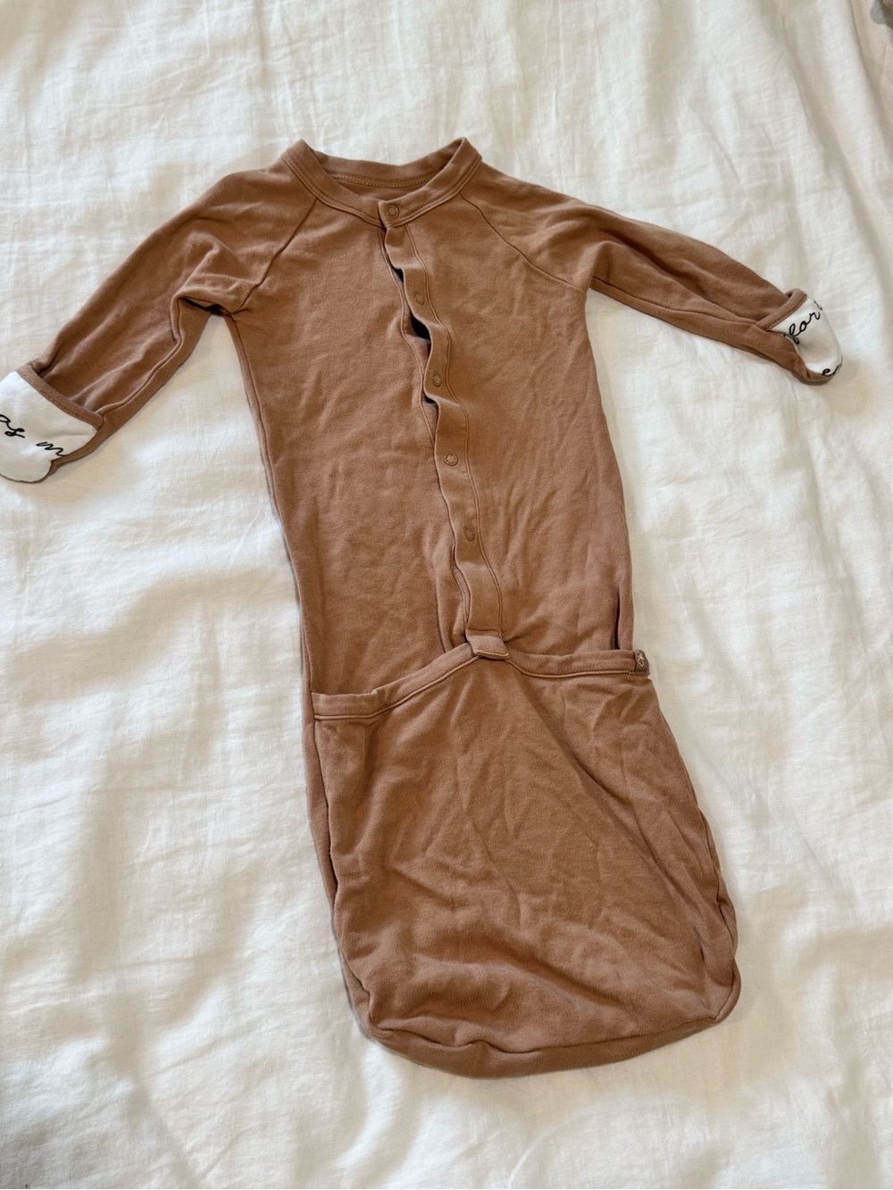 Goumi Kids Neutral Brown Baby Sleep Gown with White Cuff Details